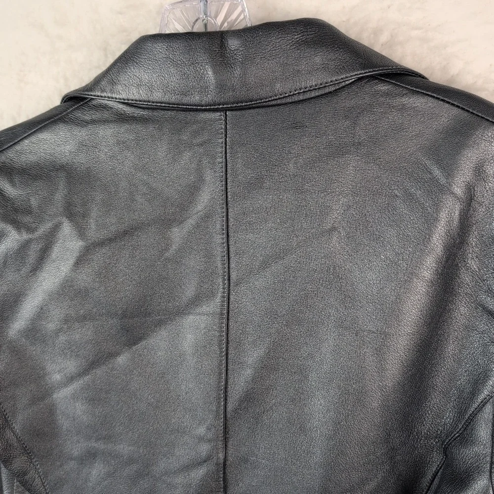 Lafayette 148 New York Leather Jacket Blazer Silver Size 6 Single Button Pockets